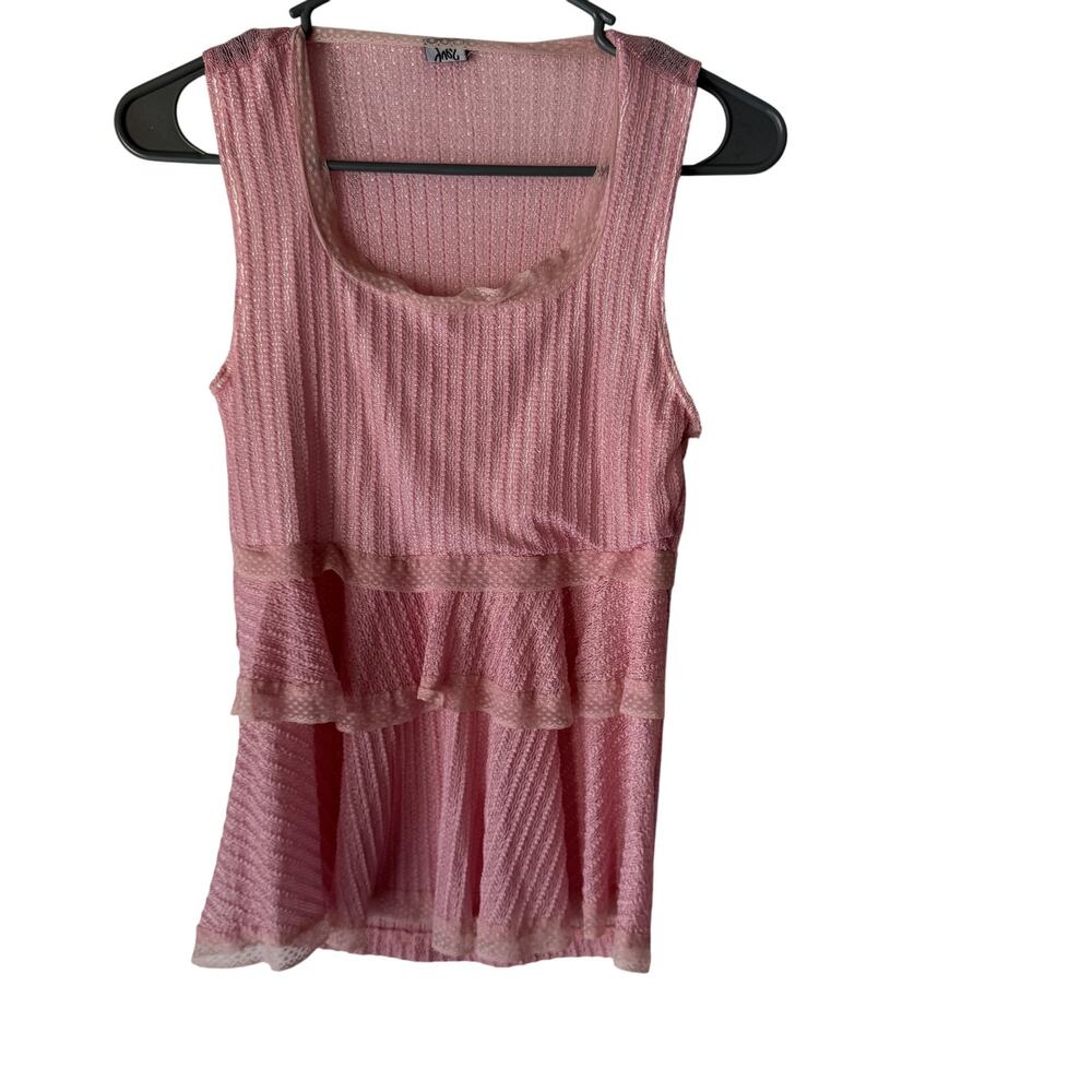 Yves Top Y2k Small Pink Sheer Lace Tiered Sleeveless Flowy Ruffle Fairy Coquette